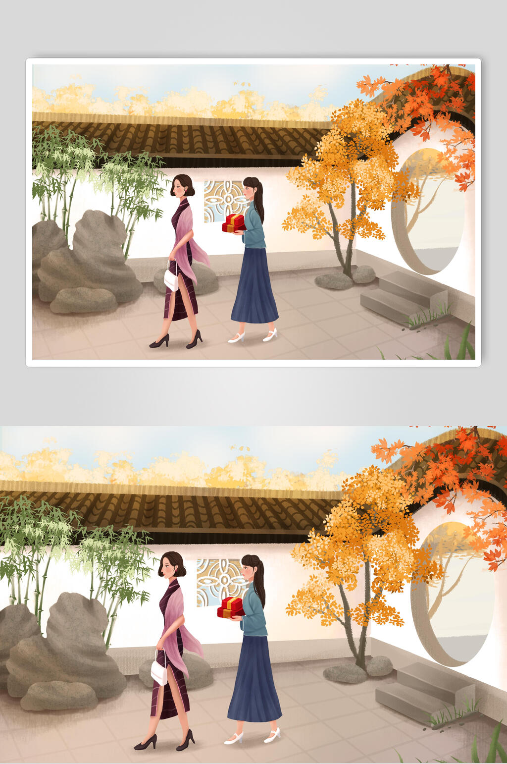 高贵旧上海女性插画素材素材