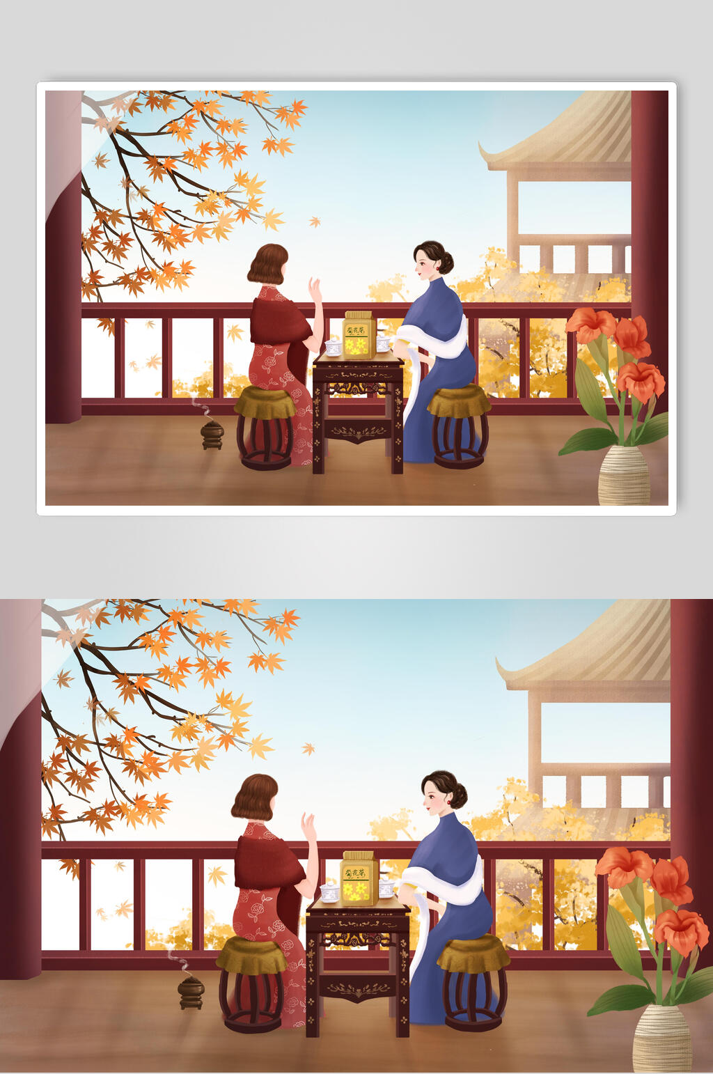 唯美旧上海女性插画素材素材
