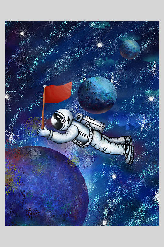 立体航天员月球日太空插画素材