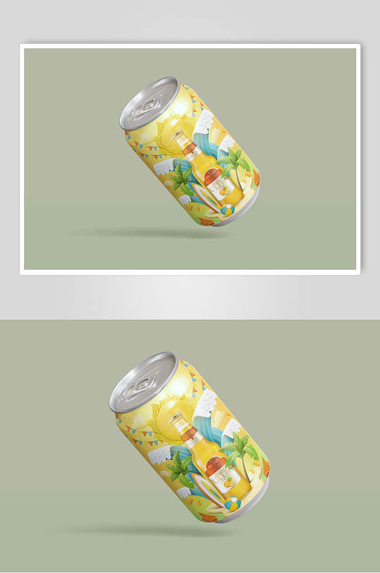 清新时尚啤酒易拉罐饮料瓶样机效果图