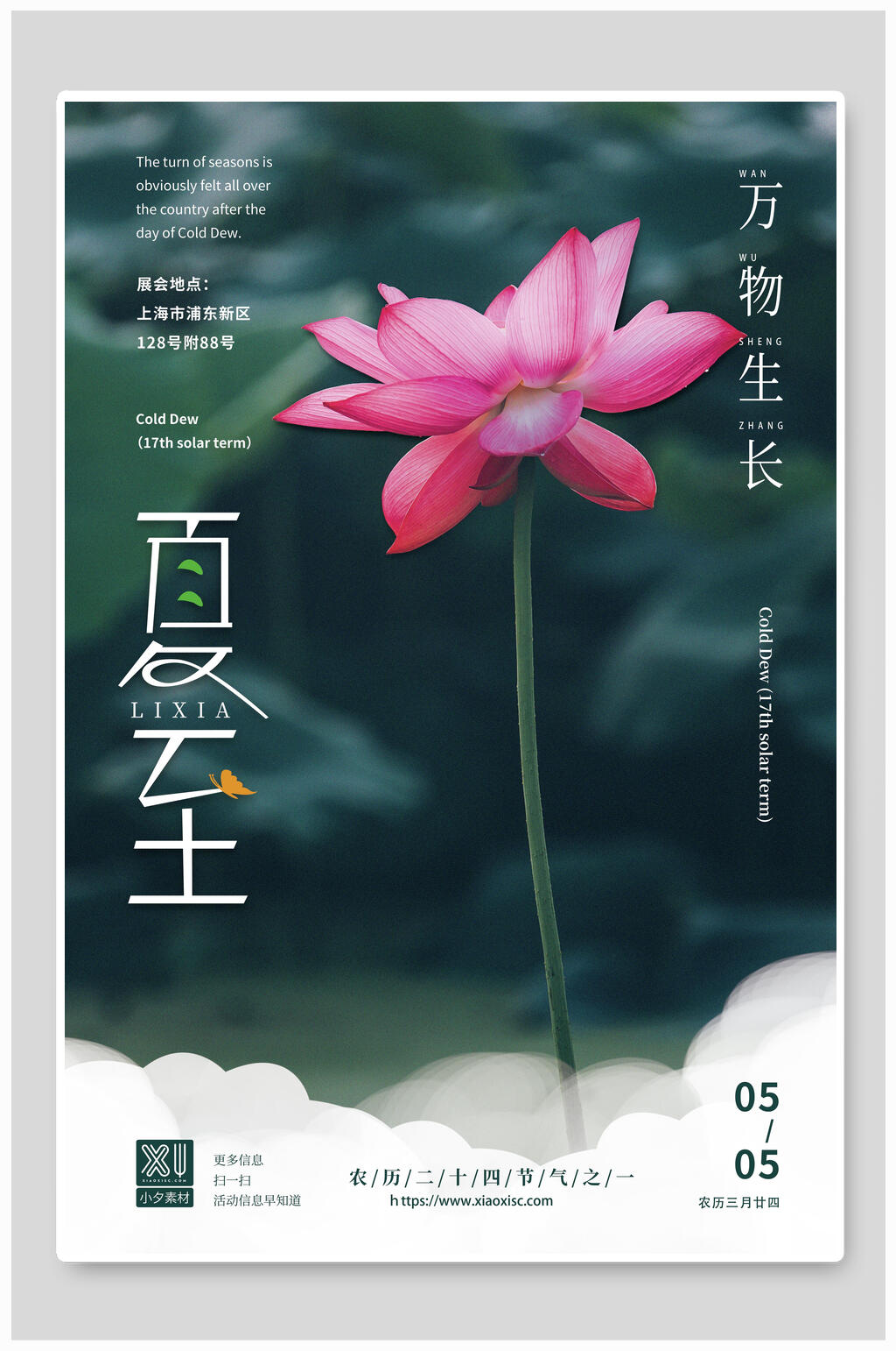 蓝色荷花夏至中国节日宣传海报素材