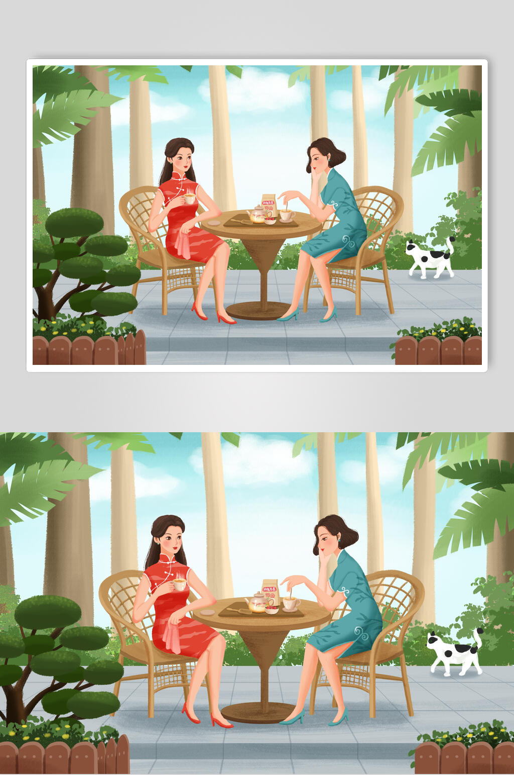 水彩唯美旧上海女性插画素材素材