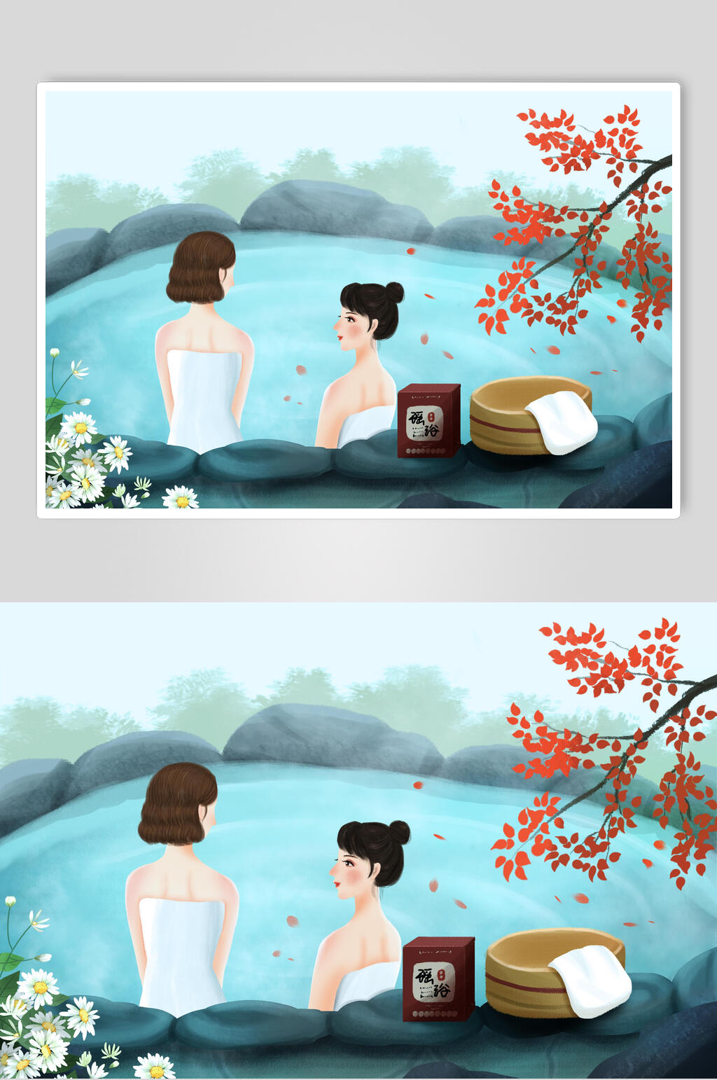 温泉旧上海女性插画素材素材