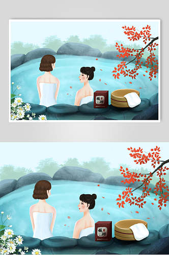 温泉旧上海女性插画素材