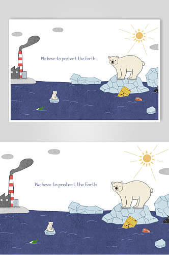 北极熊骑冰环境保护插画