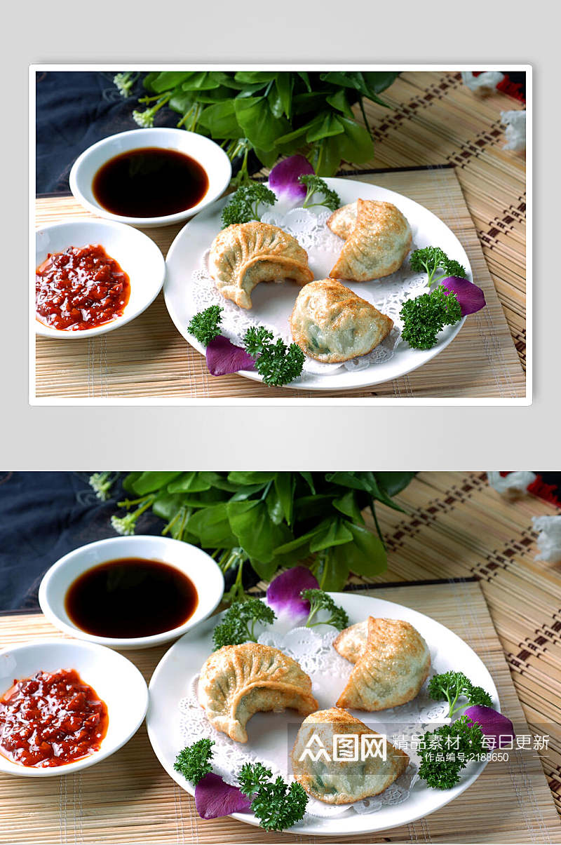 煎点小吃京式锅贴饺摄影图片素材