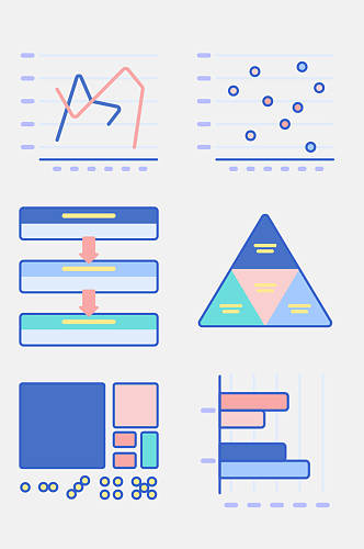彩色趋势图数据图形图标统计图免抠元素