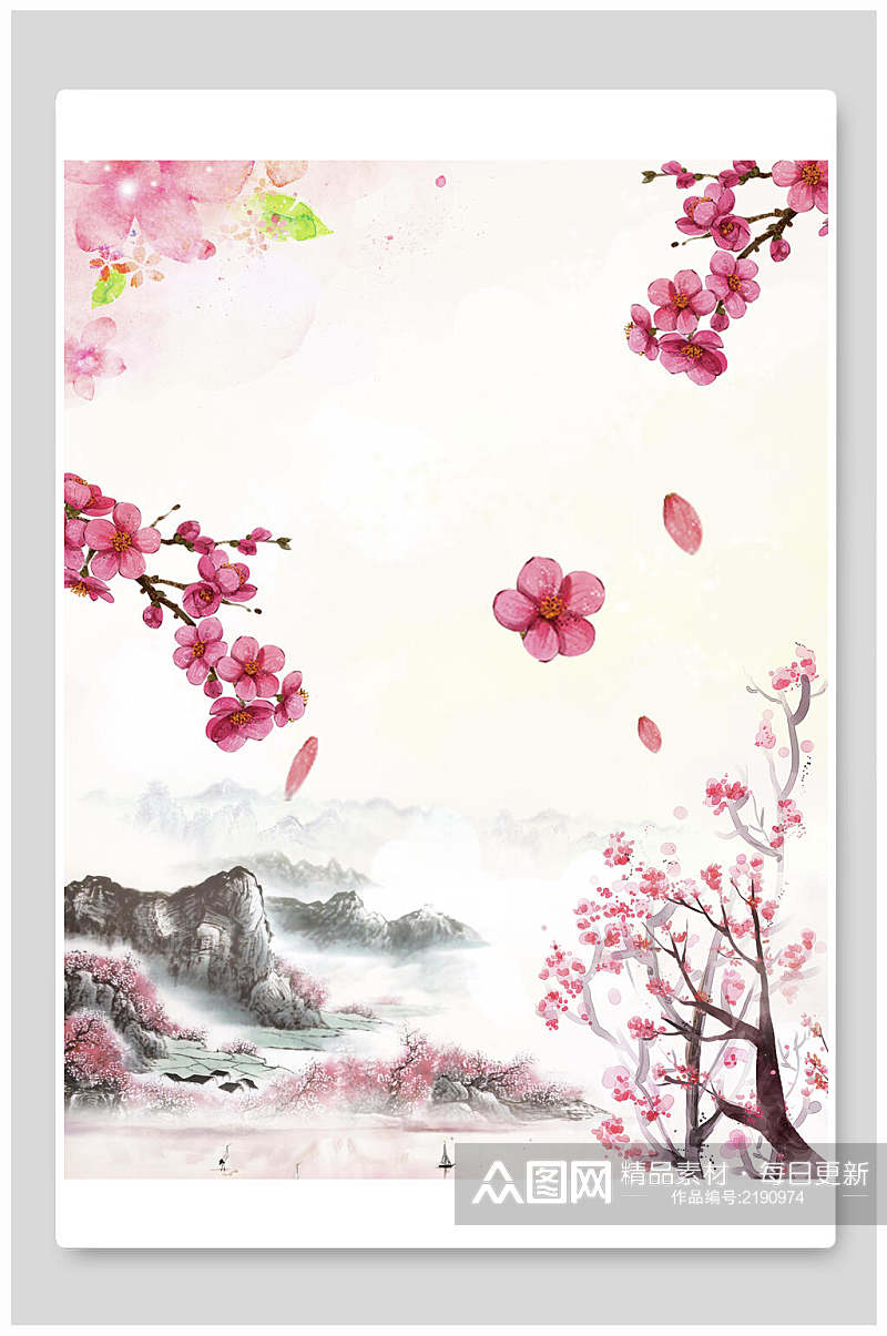 水彩唯美春季桃花背景素材素材