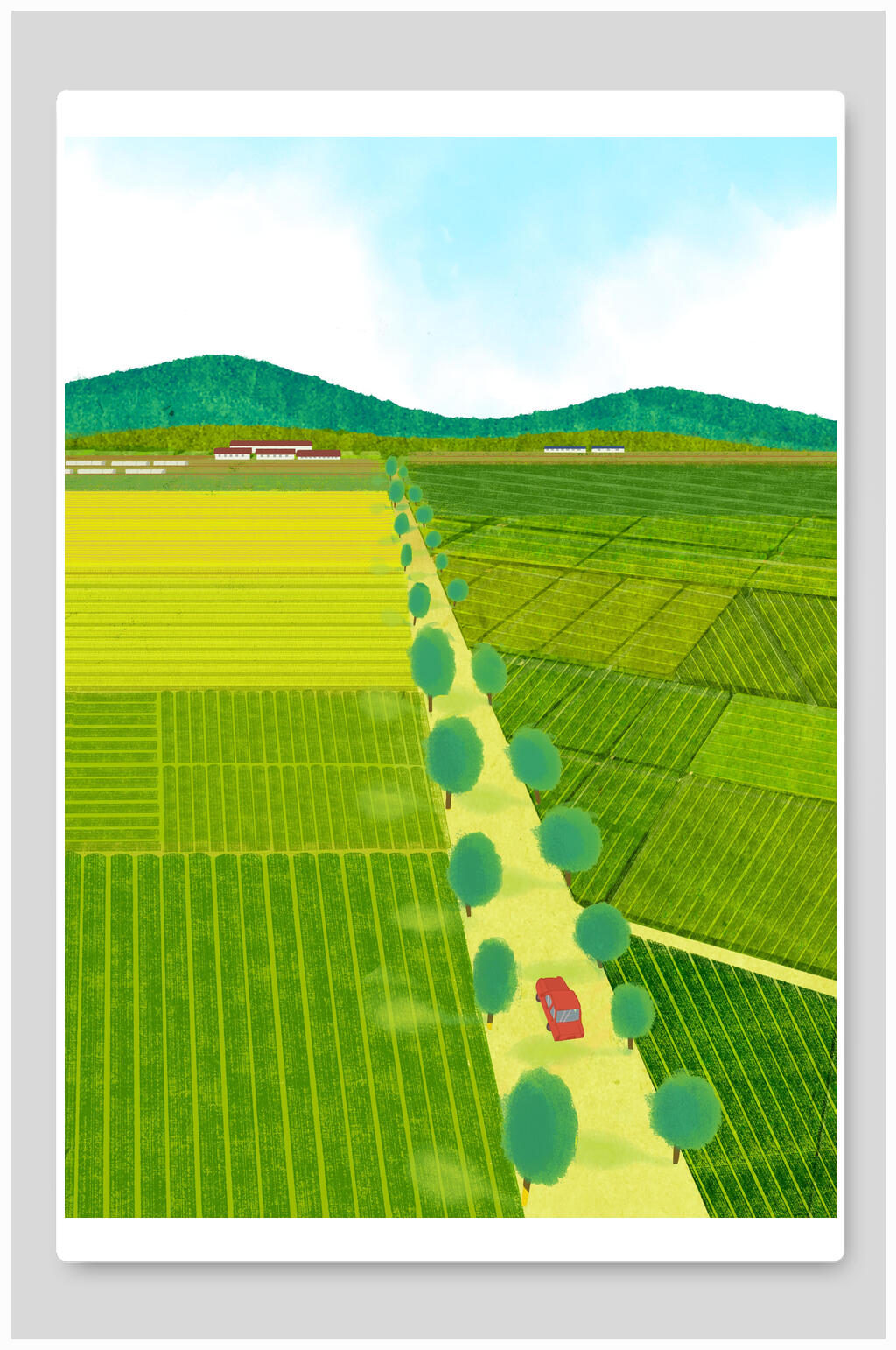 绿色春季春天田园风光插画素材素材