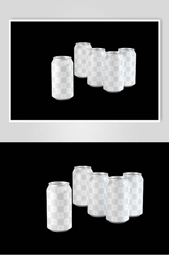 简约灰白格子易拉罐饮料瓶样机效果图
