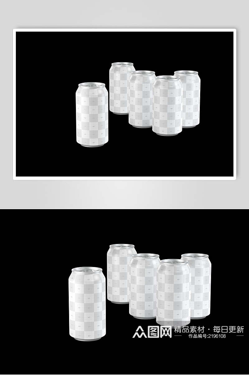 简约灰白格子易拉罐饮料瓶样机效果图素材