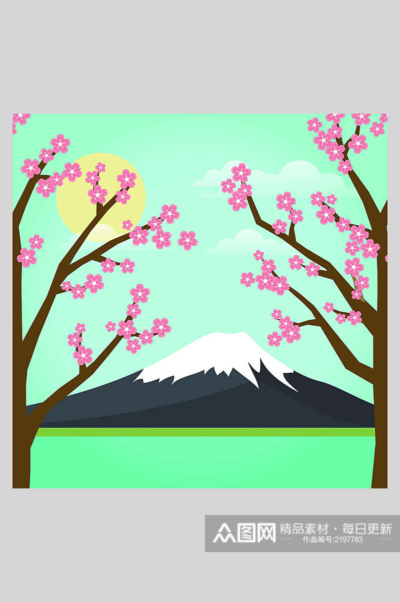 樱花日本旅游景点风光矢量插画素材素材