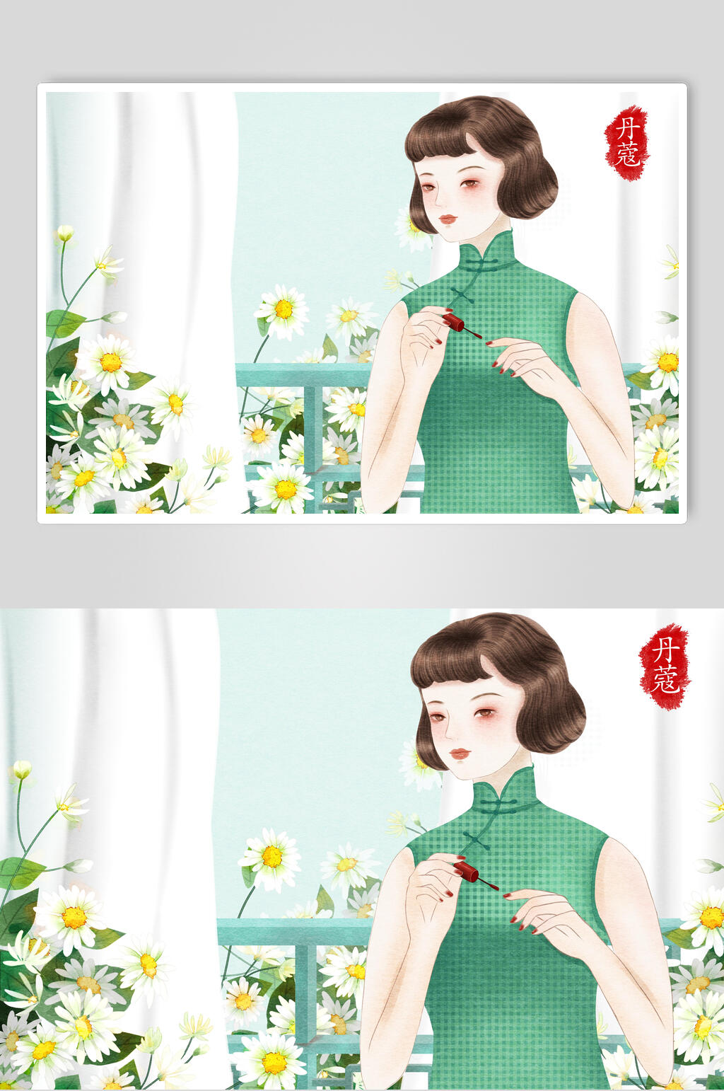 气质优雅旧上海女性插画素材素材