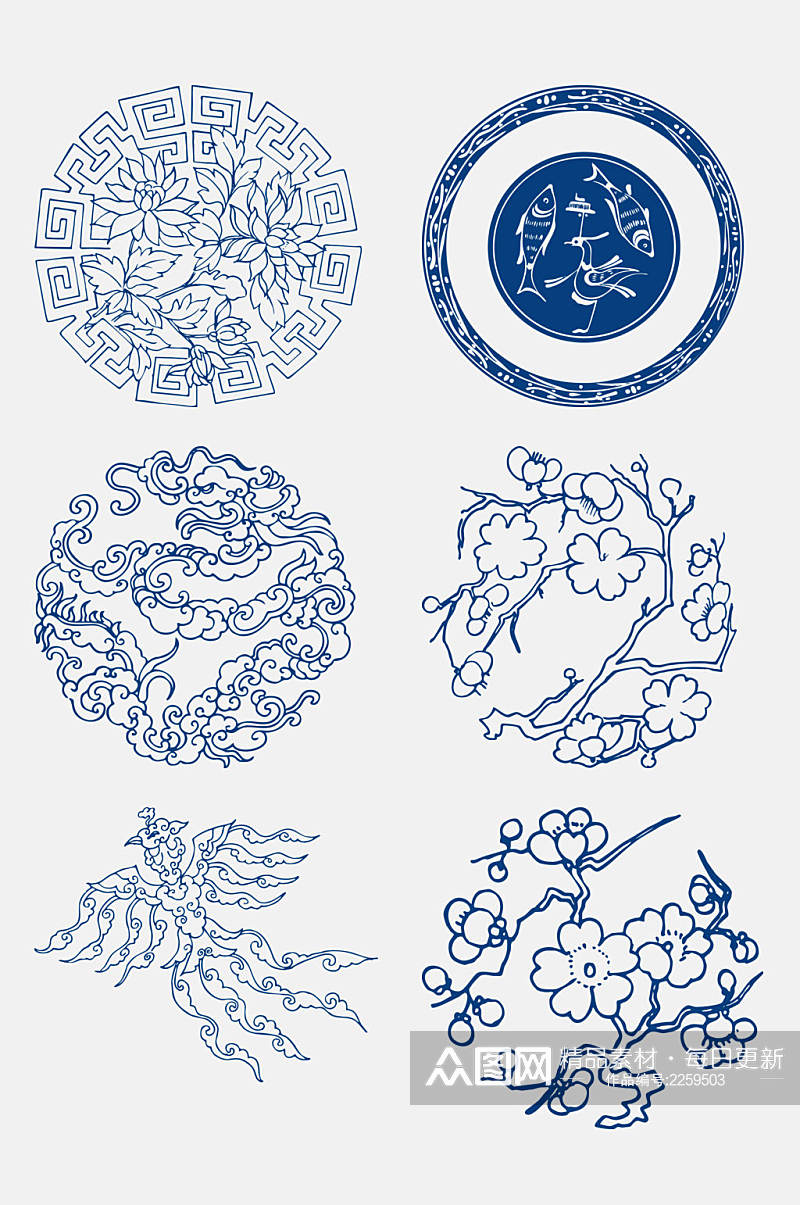 手绘中国传统吉祥纹样免抠元素素材