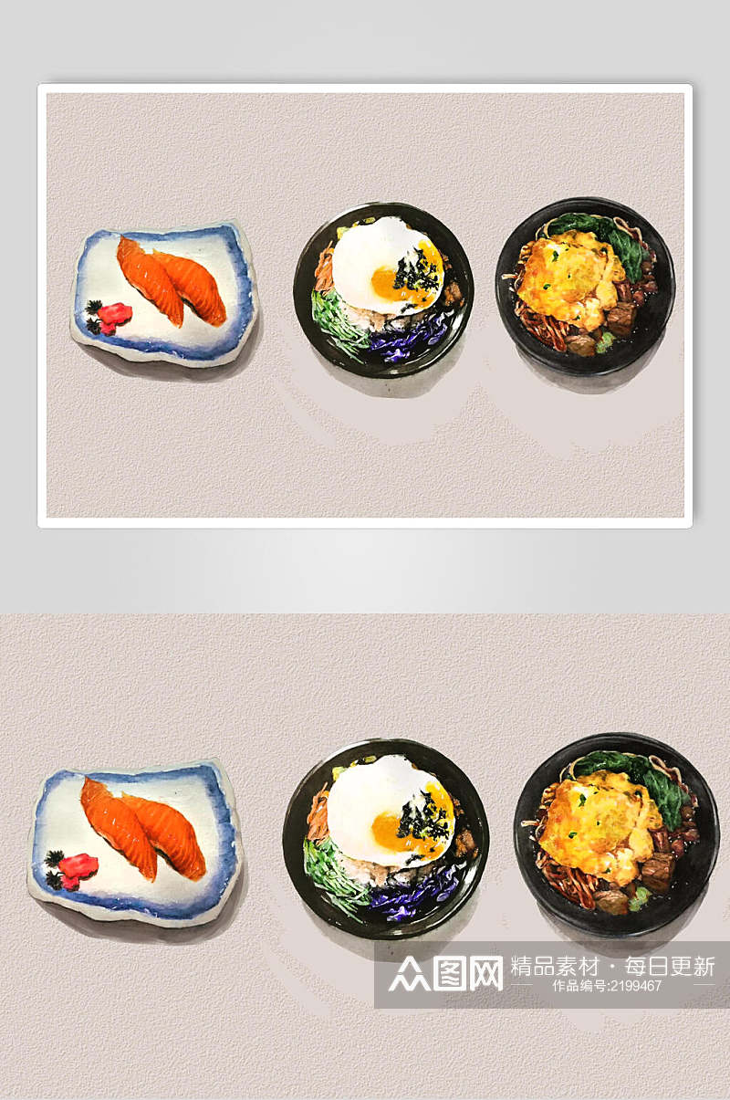 精致料理面食寿司插画素材素材
