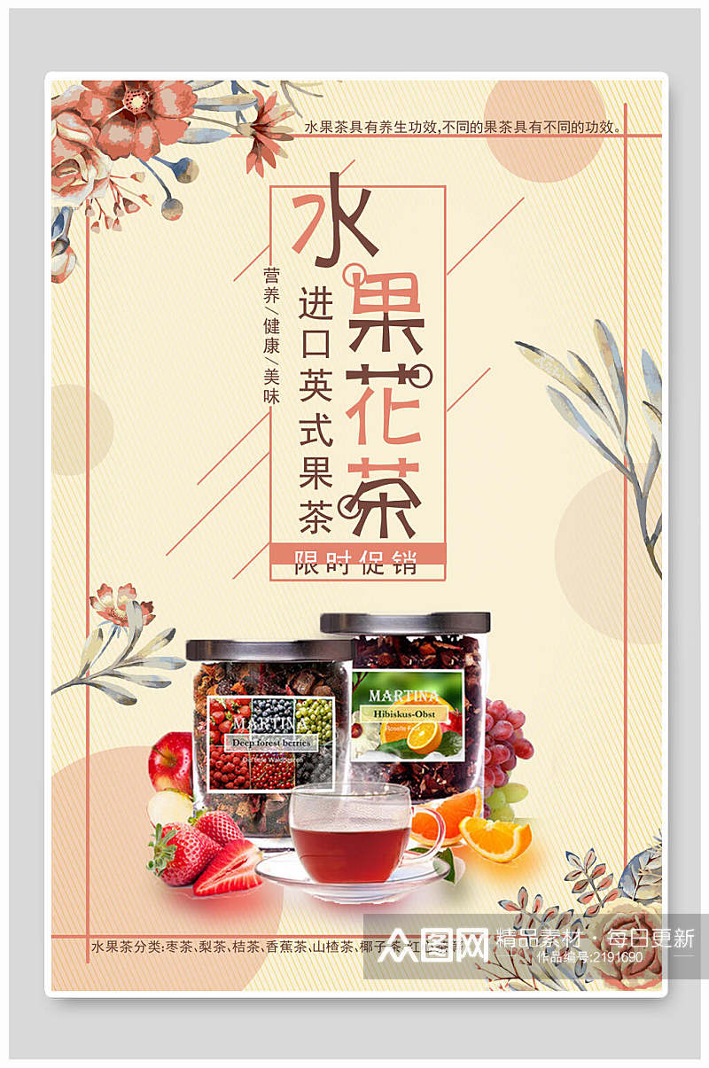 进口英式水果茶饮料海报素材