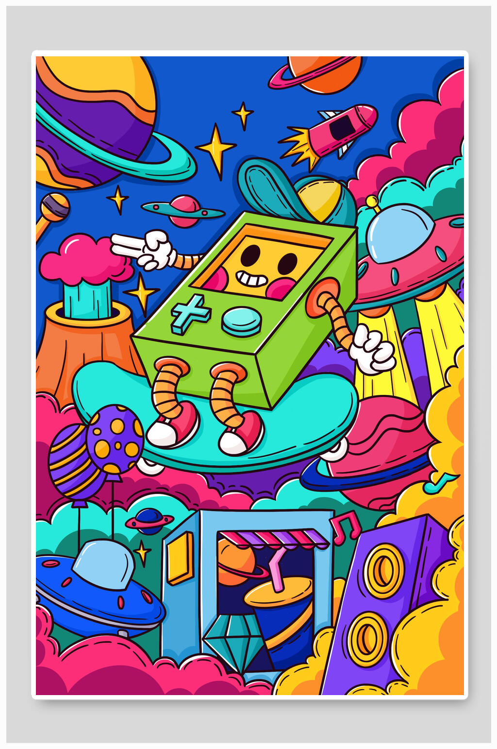 街头涂鸦太空插画素材素材