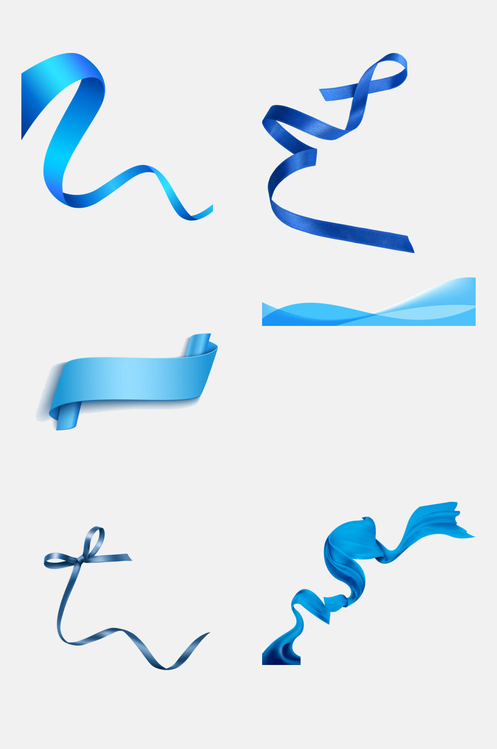 水彩蓝色绸带免抠元素