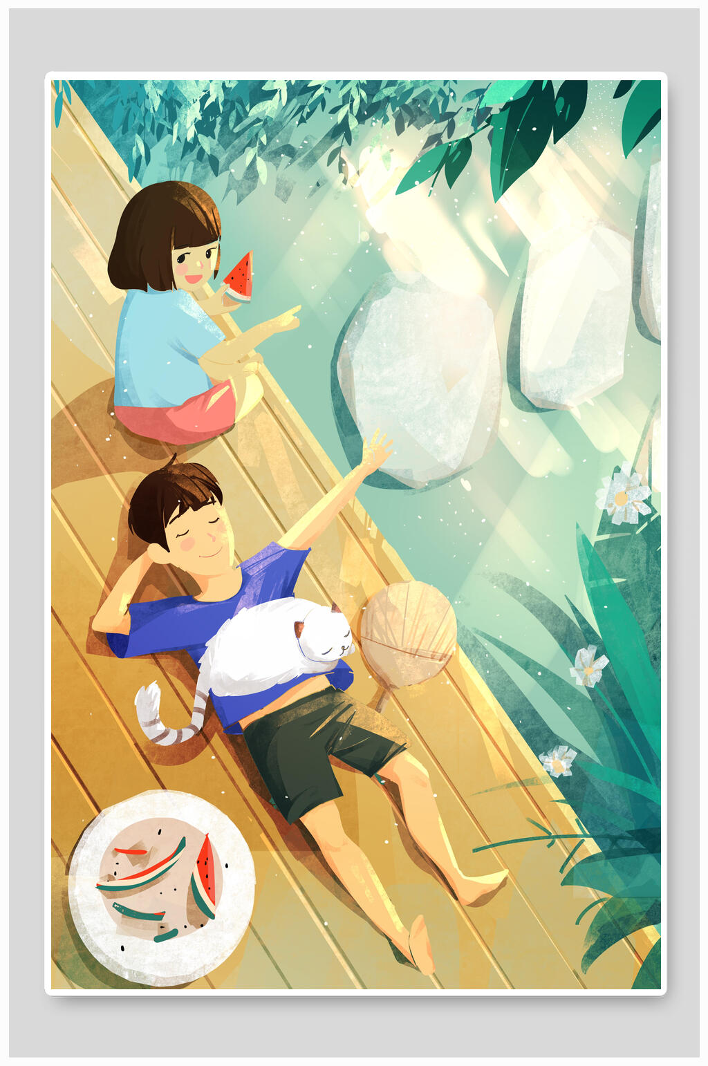 清新唯美大暑传统节气插画素材素材