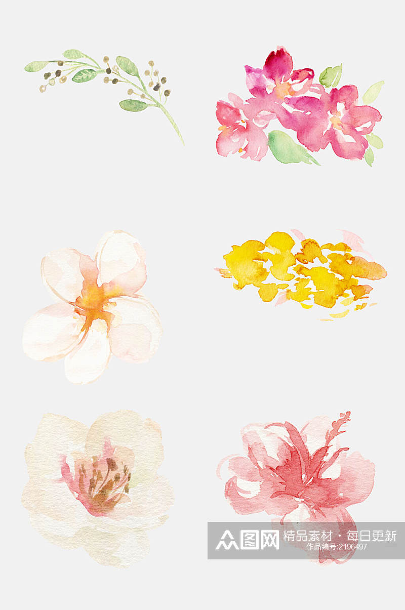 水彩粉色花卉免抠元素素材
