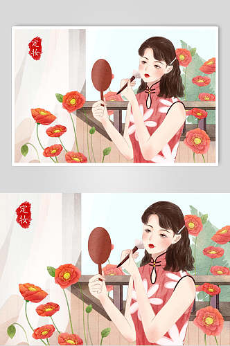 红色魅力旧上海女性插画素材