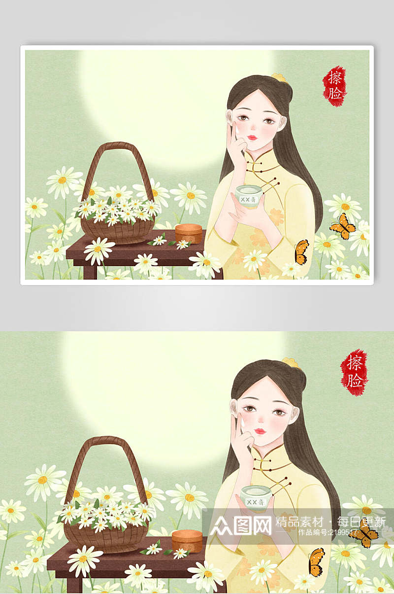 清新旧上海女性插画素材素材