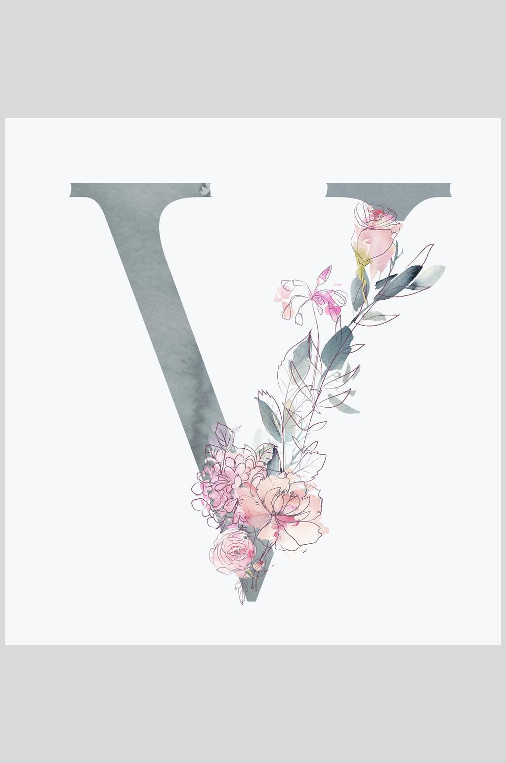 手绘字母花卉素材素材