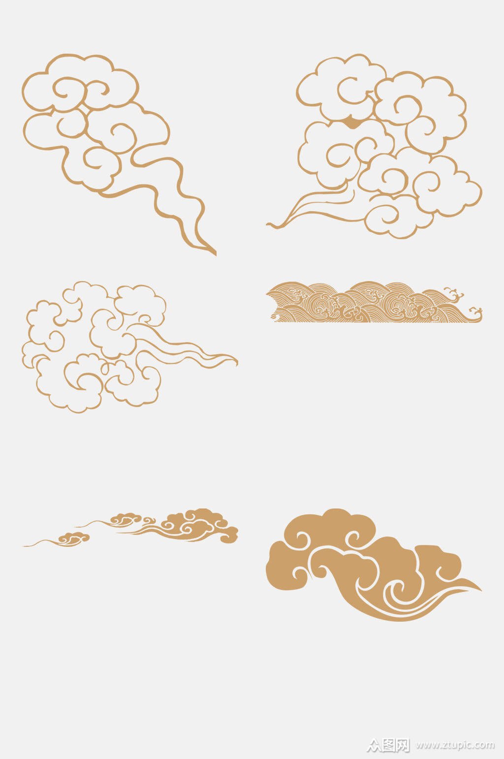 手绘金色云纹祥云免抠元素模板下载-编号2259555-众图网