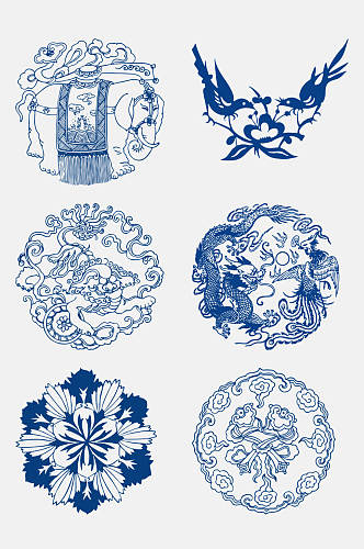青花瓷中国传统吉祥纹样免抠元素