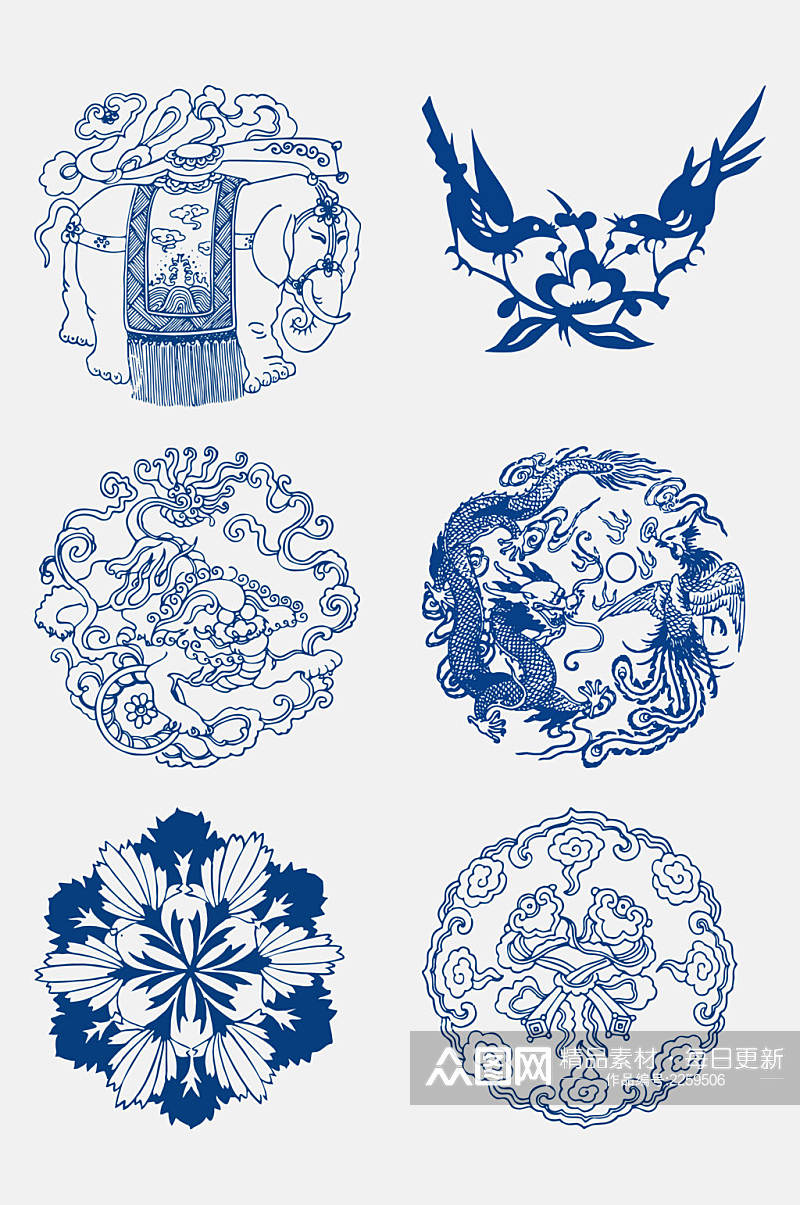 青花瓷中国传统吉祥纹样免抠元素素材