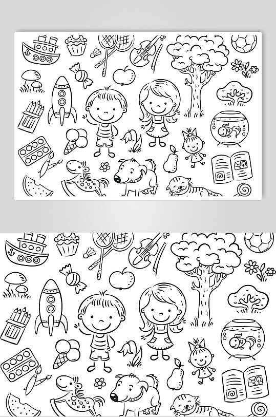 灰色儿童涂鸦矢量素材