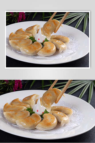 小吃鸡汁煎饺摄影图片