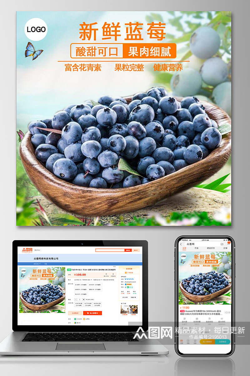 新鲜蓝色水果食品电商主图素材