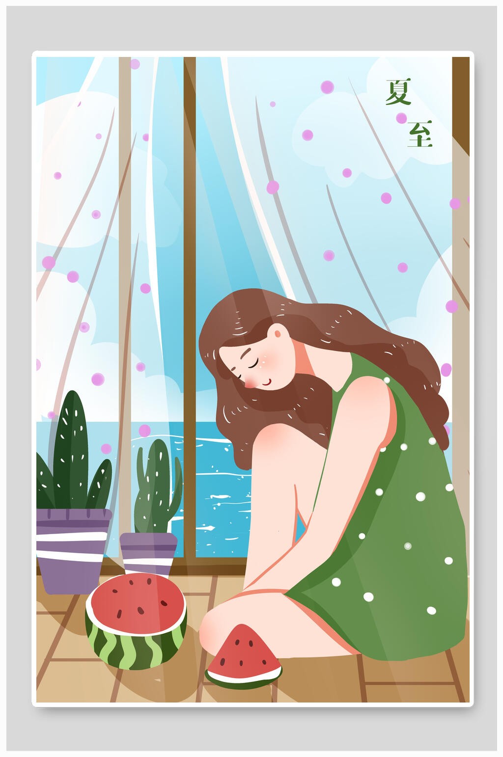 休闲西瓜水果大暑插画素材素材