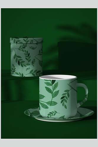 绿色植物茶叶茶具包装样机效果图