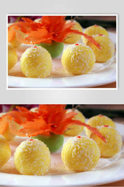 小吃椰蓉橙汁球摄影图片