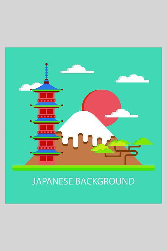 日本旅游景点风光矢量插画素材