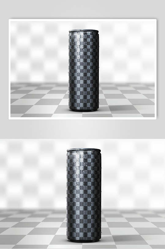 灰色易拉罐饮料瓶样机效果图