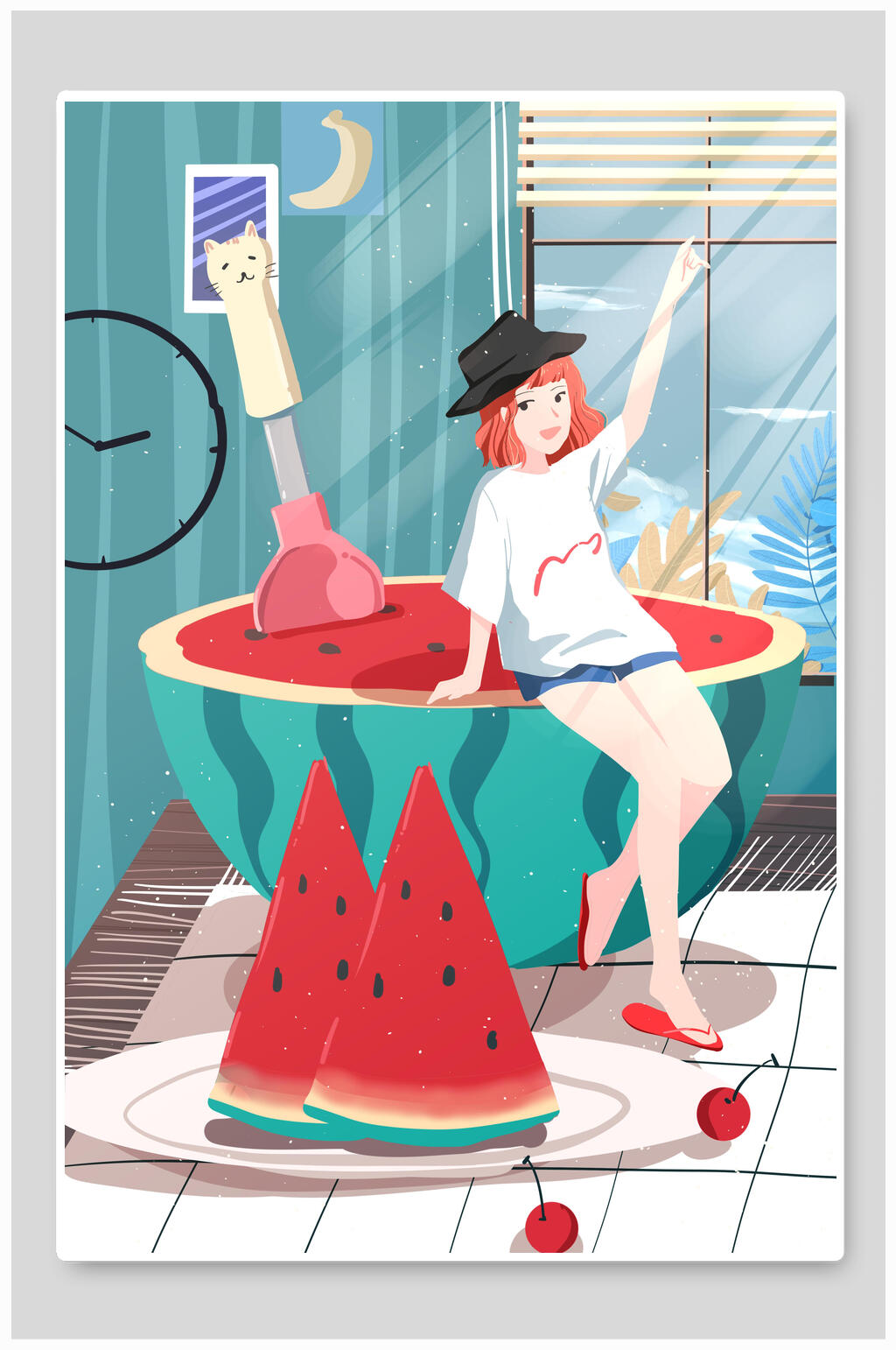 创意西瓜大暑插画素材素材