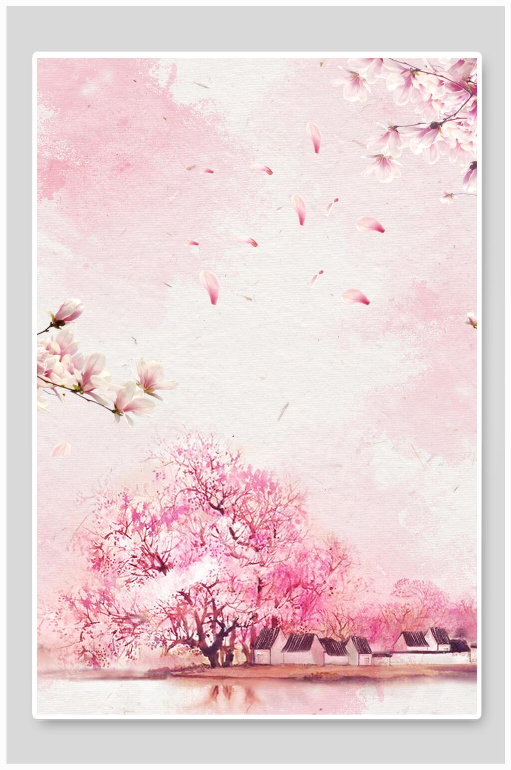 水彩花瓣桃花背景素材素材