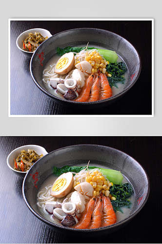 高汤海鲜拉面美食摄影图片