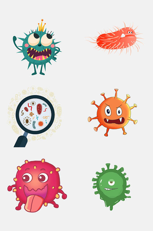 卡通炫彩病毒细菌细胞免抠素材