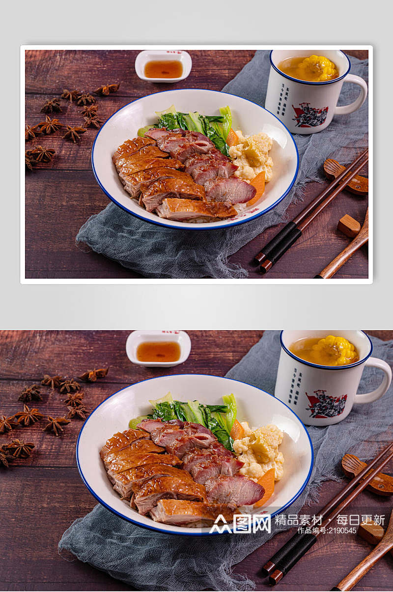 招牌烧鸭米饭套餐摄影图片素材