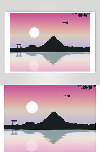 紫色日本旅游景点风光矢量插画素材