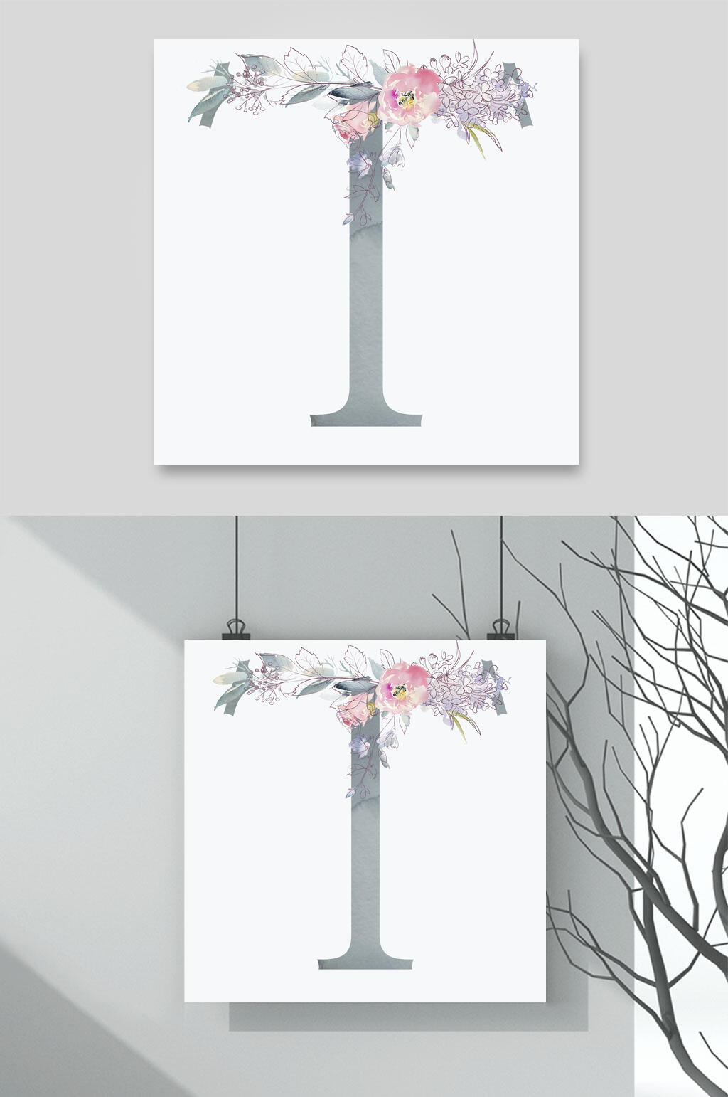简约大气字母花卉素材素材