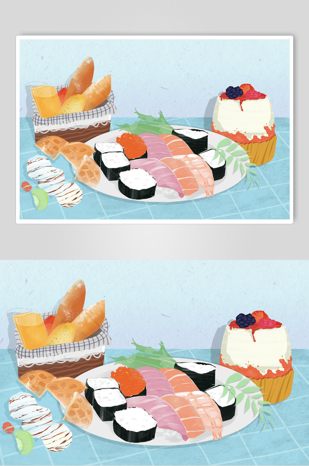 精致日式料理寿司插画素材素材