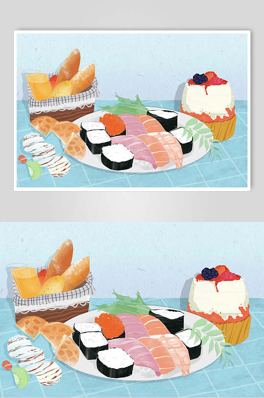 精致日式料理寿司插画素材