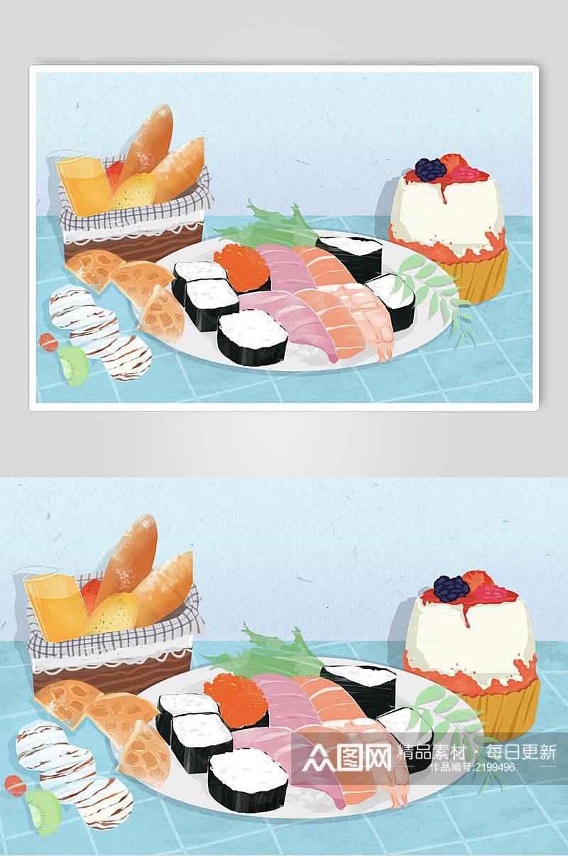 精致日式料理寿司插画素材素材