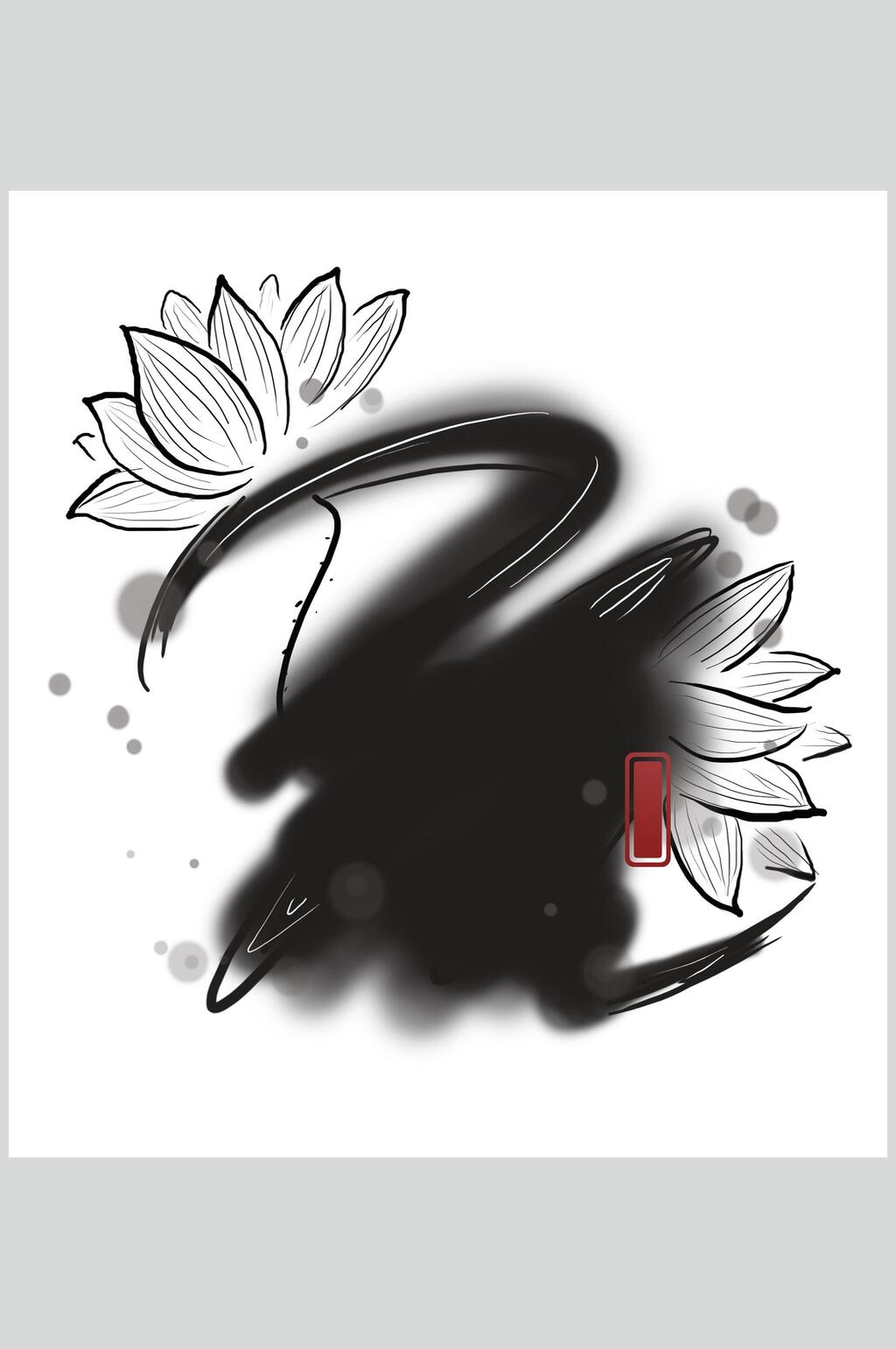 手绘简约中国风水墨荷花竹子素材素材
