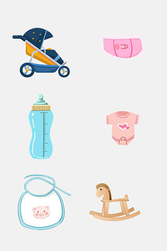 清新淡雅卡通婴儿母婴节用品免抠元素